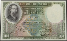 SPANISH BANK NOTES: CIVIL WAR, REPUBLICAN ZONE
Spanish Banknotes
1.000 Pesetas. 25 Abril 1931. Zorrilla.(Insignificantes pliegues en dos esquinas). ...