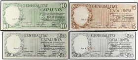 SPANISH BANK NOTES: CIVIL WAR, REPUBLICAN ZONE
Civil War
Serie 4 billetes 2,50 (2), 5 y 10 Pesetas. 21 Setembre 1936. GENERALITAT DE CATALUNYA. 2,50...