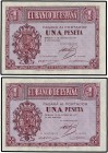 SPANISH BANK NOTES: ESTADO ESPAÑOL
Estado Español
Lote 2 billetes 1 Peseta. 12 Octubre 1937. Serie C. Pareja correlativa. (Uno con arrugas). Ed-425a...