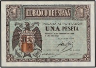 SPANISH BANK NOTES: ESTADO ESPAÑOL
Estado Español
1 Peseta. 28 Febrero 1938. Serie A. Ed-427a. SC.