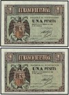 SPANISH BANK NOTES: ESTADO ESPAÑOL
Estado Español
Lote 2 billetes 1 Peseta. 28 Febrero 1938. Serie E. Pareja correlativa. Ed-427a. SC.