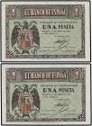 SPANISH BANK NOTES: ESTADO ESPAÑOL
Estado Español
Lote 2 billetes 1 Peseta. 30 Abril 1938. Serie H. Pareja correlativa. Ed-428a. SC.