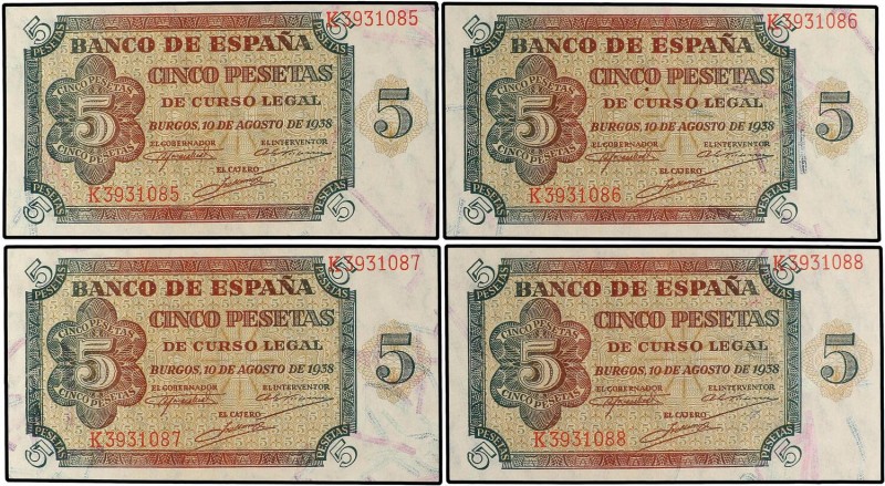 SPANISH BANK NOTES: ESTADO ESPAÑOL
Estado Español
Lote 4 billetes 5 Pesetas. 1...