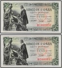 SPANISH BANK NOTES: ESTADO ESPAÑOL
Estado Español
Lote 2 billetes 5 Pesetas. 15 Junio 1945. Capitulaciones de Santa Fe. Serie D. Numeración próxima ...