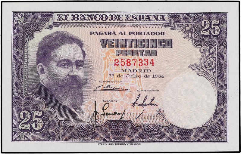 SPANISH BANK NOTES: ESTADO ESPAÑOL
Estado Español
25 Pesetas. 22 Julio 1954. A...