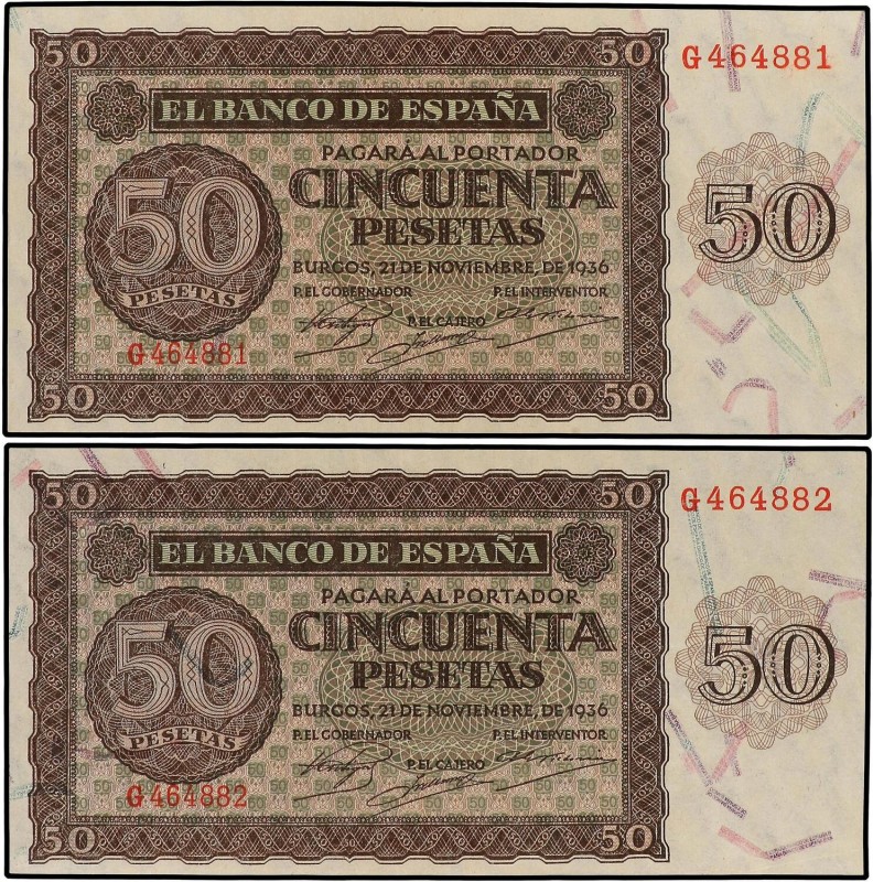 SPANISH BANK NOTES: ESTADO ESPAÑOL
Estado Español
Lote 2 billetes 50 Pesetas. ...