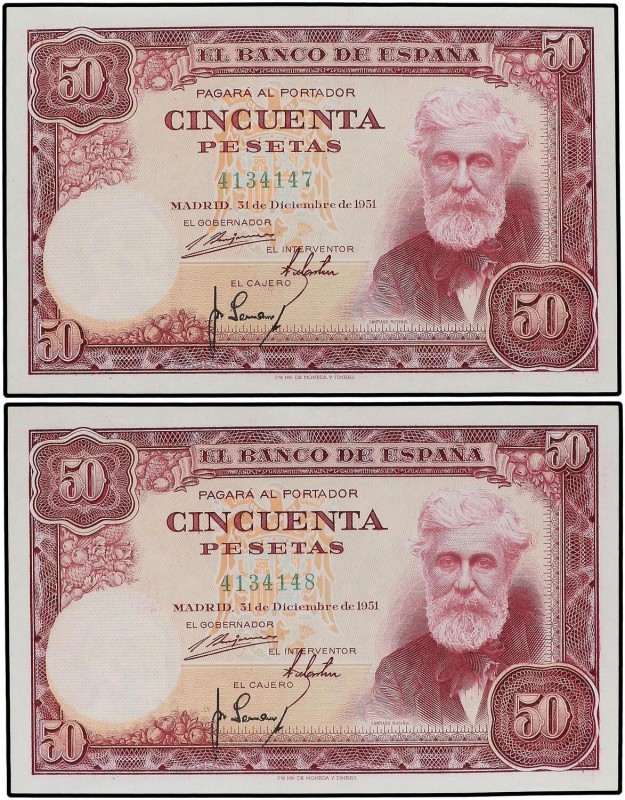 SPANISH BANK NOTES: ESTADO ESPAÑOL
Estado Español
Lote 2 billetes 50 Pesetas. ...