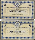 SPANISH BANK NOTES: SPANISH OVERSEAS ISSUES AND ANDORRA
Lote 2 billetes 10 Pessetes. 19 Desembre 1936. CONSELL GENERAL DE LES VALLS D´ ANDORRA. Emisi...