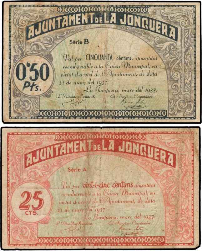 PAPER MONEY OF THE CIVIL WAR: CATALUNYA
Lote 2 billetes 25 y 50 Cèntims. Març 1...