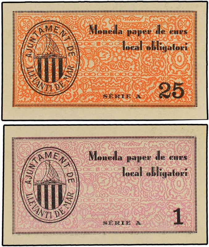 PAPER MONEY OF THE CIVIL WAR: CATALUNYA
Lote 2 billetes 25 Cèntims y 1 Pesseta....