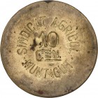 PAPER MONEY OF THE CIVIL WAR: CATALUNYA
10 Cèntims. SINDICAT AGRÍCOLA DE MUNTAGUT. MONTAGUT DE FLUVIÀ. Latón. RARO. L-2236; T-1764. EBC-.