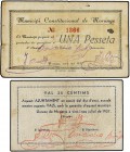 PAPER MONEY OF THE CIVIL WAR: CATALUNYA
Lote 2 billetes 25 Cèntims y 1 Pesseta. Març y 29 Juliol 1937. Aj. y MUNICIPI CONSTITUCIONAL de MORUNYS. Cart...