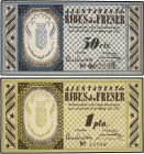 PAPER MONEY OF THE CIVIL WAR: CATALUNYA
Lote 2 billetes 50 Cèntims y 1 Pesseta. 12 Maig 1937. Aj. de RIBES DE FRESER. 1 Pesseta numeración pequeña. E...
