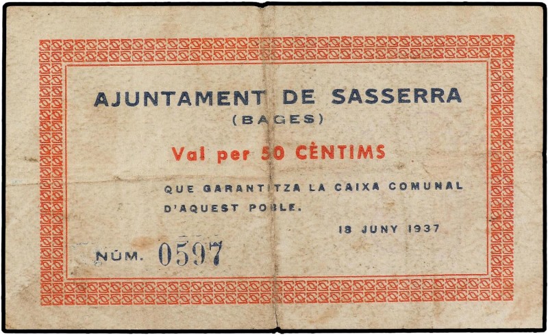 PAPER MONEY OF THE CIVIL WAR: CATALUNYA
50 Cèntims. 18 Juny 1937. Aj. de SASSER...