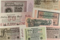 WORLD BANK NOTES
Lote 8 Billetes 50, 1.000, 20.000 y 100.000 Marcos, 5,10, 50 y 500 Millones de Marcos. 1910 a 1923. ALEMANIA. A EXAMINAR. WPM-41, 45...