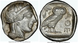 ATTICA. Athens. Ca. 440-404 BC. AR tetradrachm (25mm, 17.20 gm, 7h). NGC AU 5/5 - 4/5. Mid-mass coinage issue. Head of Athena right, wearing crested A...