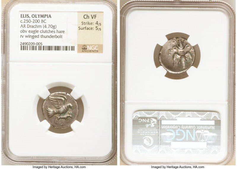 ELIS. Olympia. Ca. 250-200 BC. AR drachm (19mm, 4.70 gm, 5h). NGC Choice VF 4/5 ...