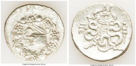 MYSIA. Pergamum. Roman Rule (ca. 133-67 BC). AR cistophorus (26mm, 12.11 gm, 12h). VF. Cista mystica with serpent; all within ivy wreath / Bow case wi...
