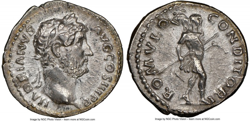 Hadrian (AD 117-138). AR denarius (19mm, 3.04 gm, 6h). NGC AU 5/5 - 3/5. Rome, c...