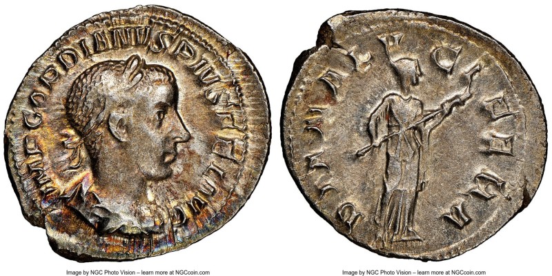 Gordian III (AD 238-244). AR denarius (21mm, 2.49 gm, 6h). NGC AU 4/5 - 4/5. Rom...