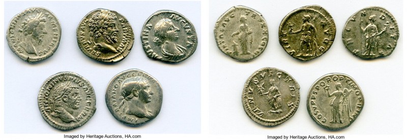 ANCIENT LOTS. Roman Imperial. Lot of five (5) AR denarii. About VF-VF. Includes:...