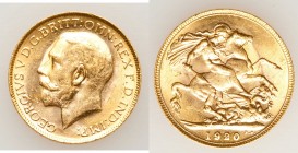 George V gold Sovereign 1920-P UNC, Perth mint, KM29. AGW 0.2355 oz. 

HID09801242017

© 2020 Heritage Auctions | All Rights Reserved