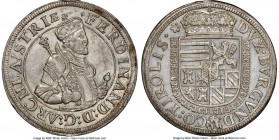 Archduke Ferdinand Taler ND (1564-1595) AU58 NGC, Hall mint, Dav-8094. Crisp strike with somewhat reflective fields and opaque pearl-gray toning. 

...