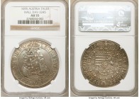 Leopold I Taler 1695 AU55 NGC, Hall mint, KM1303.4, Dav-3245. The slight curvature of the planchet gives way to cascading hues of lilac and turquois o...