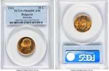 Ferdinand I gold Proof Restrike 20 Leva 1912 PR66 Deep Cameo PCGS, KM33. An impeccable specimen imbued with ample luster swirling the cameo portrait o...