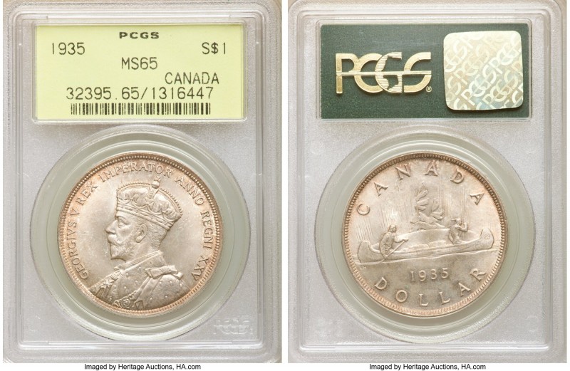 George V Dollar 1935 MS65 PCGS, Royal Canadian mint, KM30. Evenly dispersed smok...