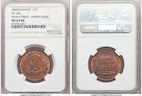 Province of Canada. Bank of Montreal bronze "Front View" 1/2 Penny Token 1844 MS64 Red and Brown NGC, KM-Tn18 (Sou), Br-527, PC-1B3. "Heavy trees, sho...