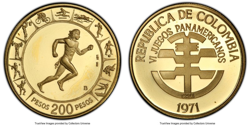 Republic gold Proof "Pan-American Games - Runner" 200 Pesos 1971-B PR66 Deep Cam...