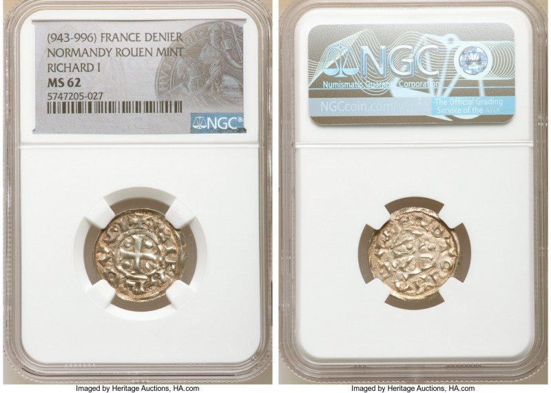 Normandy. Richard I Denier ND (943-996) MS62 NGC, Rouen mint, Dup-16. 

HID098...