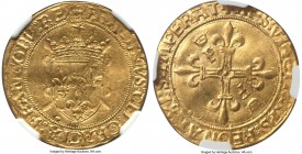 François I (1515-47) gold Ecu d'Or au Soleil ND AU58 NGC, Paris mint, 3.45g, Dup-771var (legends), Ciani-1071var (same), Fr-342. +FRACISCVS: ∂EI: GRAC...