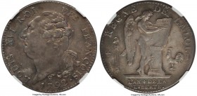 Louis XVI Ecu (6 Livres) L'An 4 (1792)-I AU58 NGC, Limoges mint, KM615.6, Dav-1335. Typical, weakness found around the king's hair and Genius' torso, ...