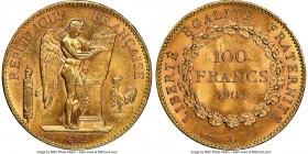 Republic gold 100 Francs 1904-A MS61 NGC, Paris mint, KM832. A fully lustrous specimen that exhibits a striking apricot patina. AGW 0.9334 oz.

HID0...