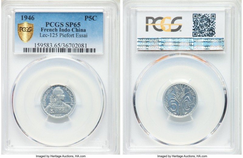 French Colony aluminum Specimen Piefort Essai 5 Cents 1946-(a) SP65 PCGS, Paris ...