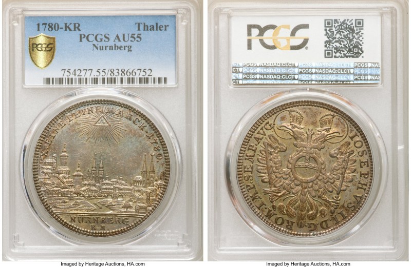 Nurnberg. Free City "City View" Taler 1780-KR AU55 PCGS, KM350, Dav-2494. Gray-g...