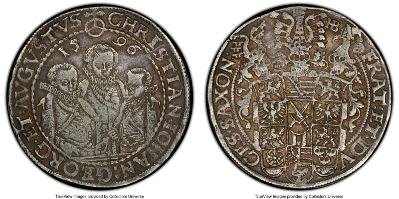 Saxony. Christian II, Johann Georg I & August Taler 1596-HB XF40 PCGS, Dresden m...