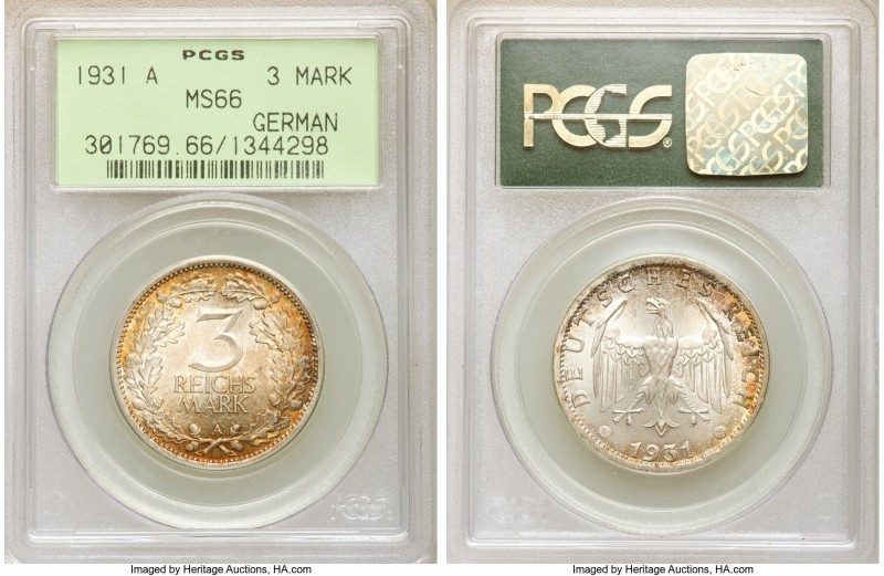 Weimar Republic 3 Mark 1931-A MS66 PCGS, Berlin mint, KM74, J-349. 

HID098012...