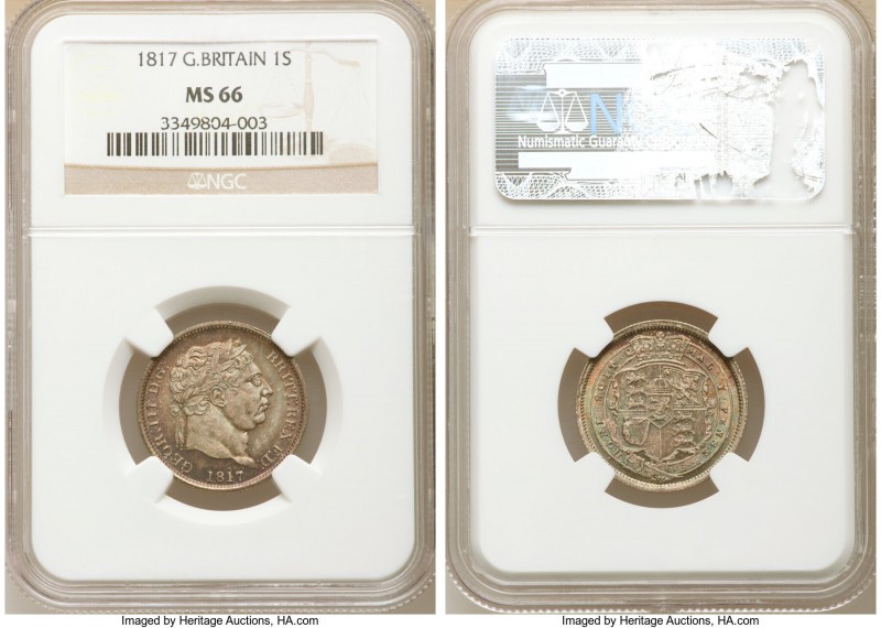 George III Shilling 1817 MS66 NGC, KM666, S-3790. Fetching pearl-gray devices po...