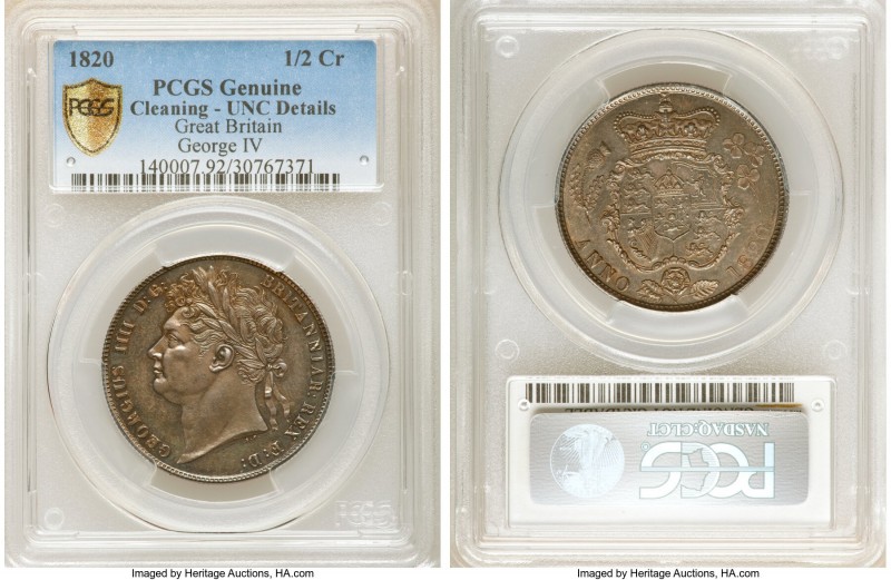 George IV 1/2 Crown 1820 UNC Details (Cleaned) PCGS, KM676, S-3807. A superbly s...