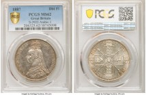Victoria Pair of Certified Assorted Issues, 1) Double Florin 1887 - MS62 PCGS, KM763. Arabic I 2) 1/2 Crown 1887 - MS63 NGC, KM764 Sold as is, no retu...