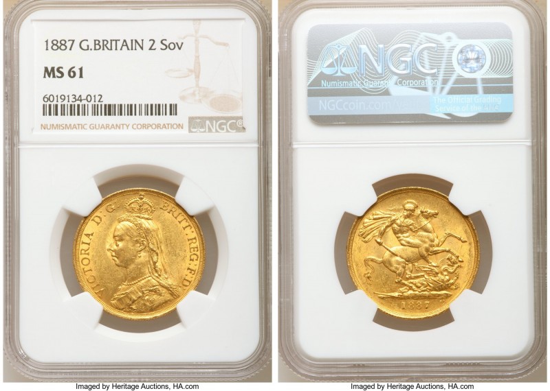 Victoria gold 2 Pounds 1887 MS61 NGC, KM768, S-3865, Fr-391. AGW 0.471 oz. 

H...