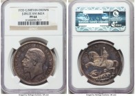 George V Proof "Jubilee" Crown 1935 PR64 NGC, KM842a, S-4050. Charcoal devices give way to violet fields, highlighting a slightly frosted St. George o...
