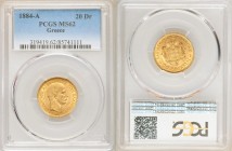 George I gold 20 Drachmai 1884-A MS62 PCGS, Paris mint, KM56, Fr-18. A pale-gold near-choice example. AGW 0.1867 oz.

HID09801242017

© 2020 Herit...