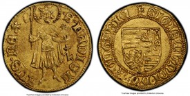 Sigismund (1387-1437) gold Goldgulden ND (c. 1411) MS63 PCGS, Buda mint, Husz-573. • S • LADISL | AVS • RЄX, nimbate figure of king standing, ax in ri...