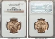 Republic gold "First Settlement" 10000 Kronur 1974 MS67 NGC, KM22. Struck for the 1100th anniversary of the first Icelandic settlement. AGW 0.4485 oz....
