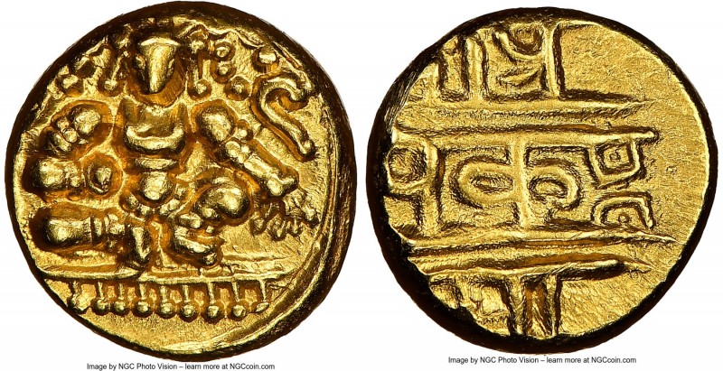 Nayakas of Chitradurga. Madakeiri Nayaka gold Pagoda ND (1565-1602) MS62 NGC, KM...