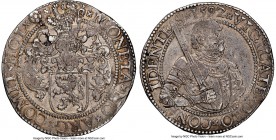Holland. Provincal Rijksdaalder 1592 AU53 NGC, Dav-8841. Nicely struck for type with most detail and legend visible. Lilac-gray, silver and gold patin...